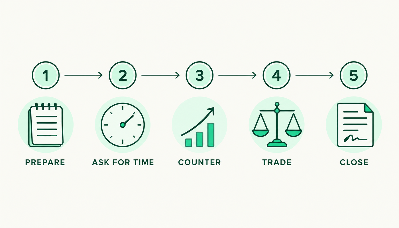 The counteroffer sequence, from preparation to a signed written agreement